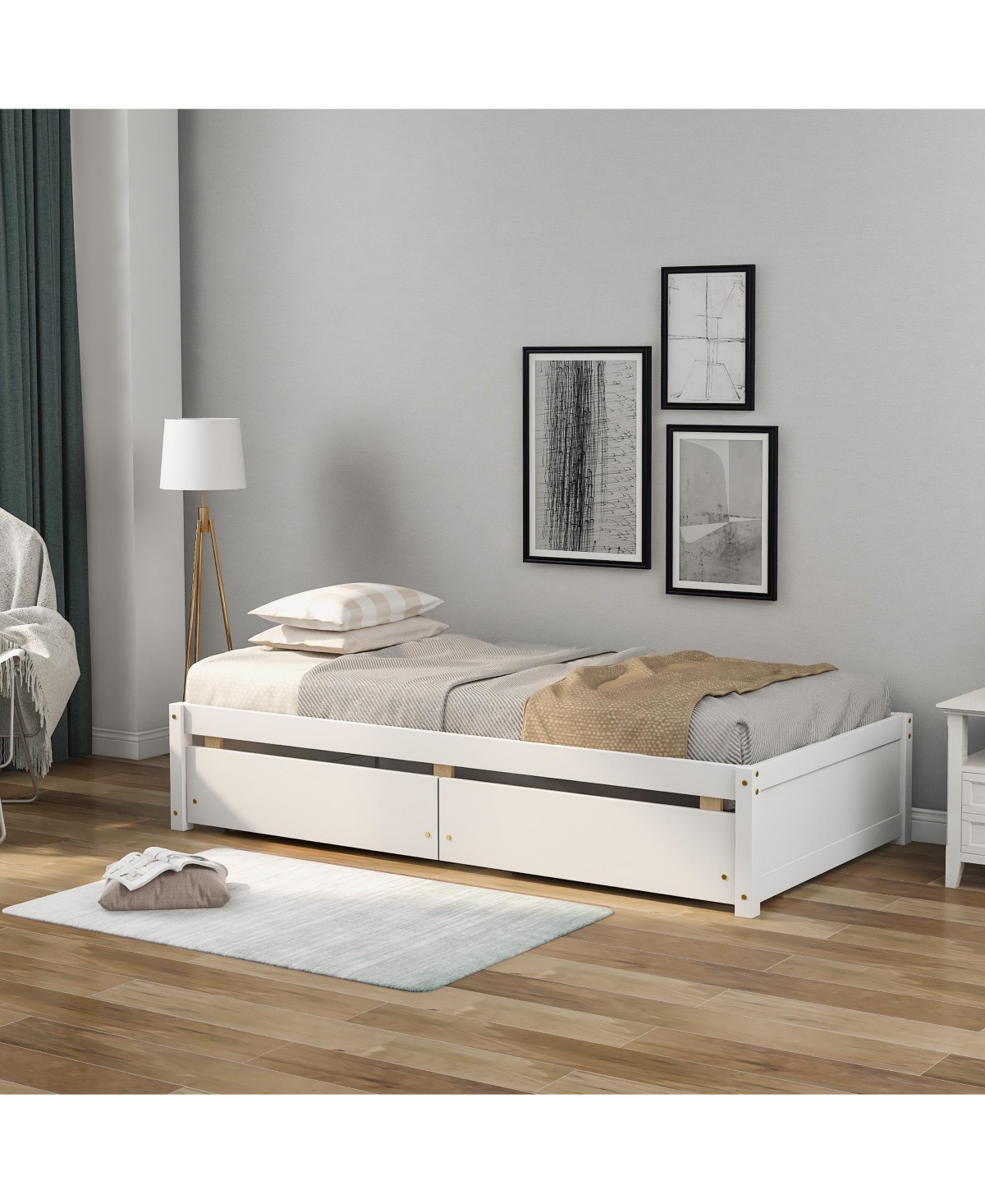 Streamdale Furniture Bed with 2 Drawers, Solid Wood, No Box Spring Needed ,