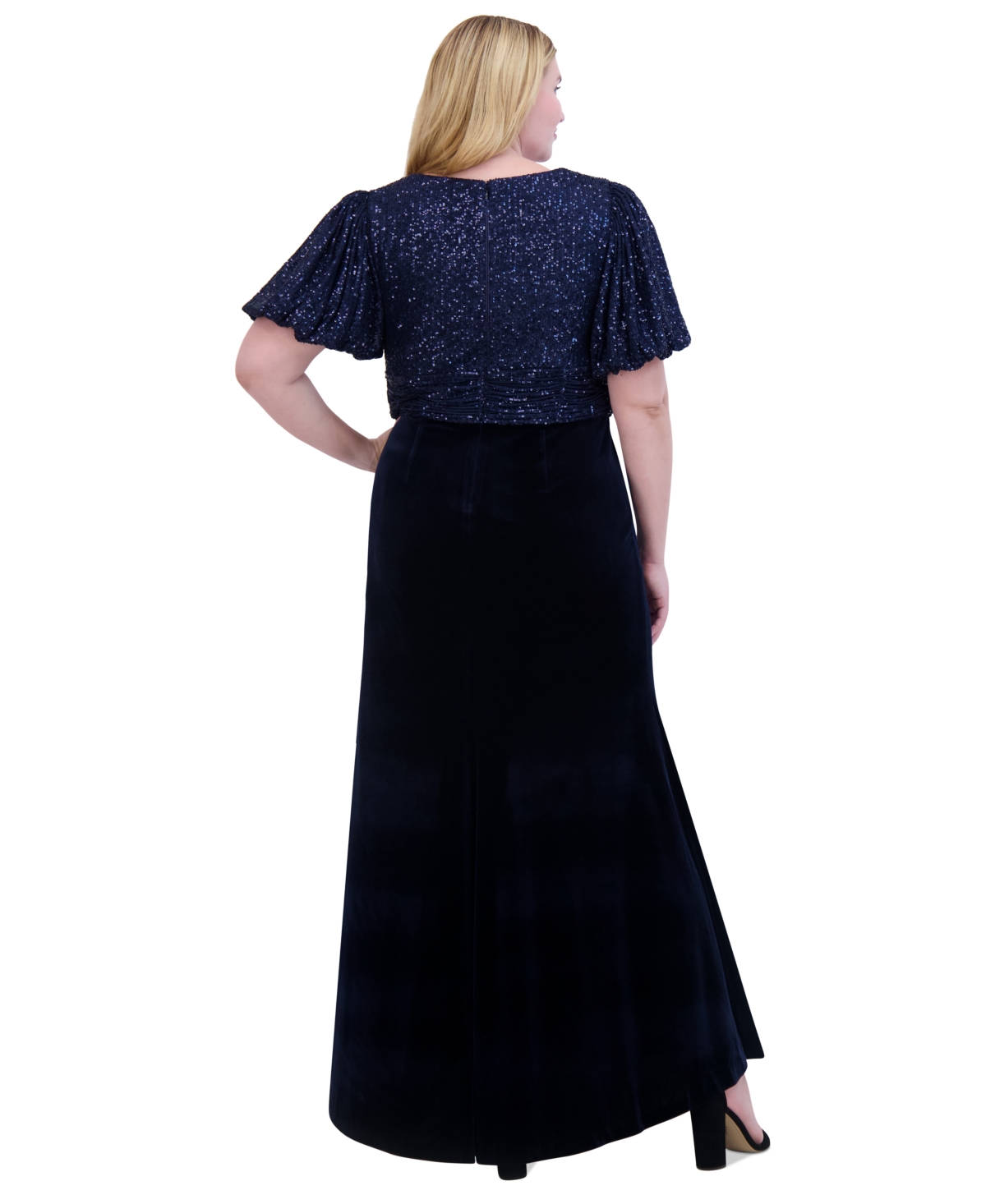 Eliza J Plus Size V-Neck Mixed-Media Sequin Velvet Gown