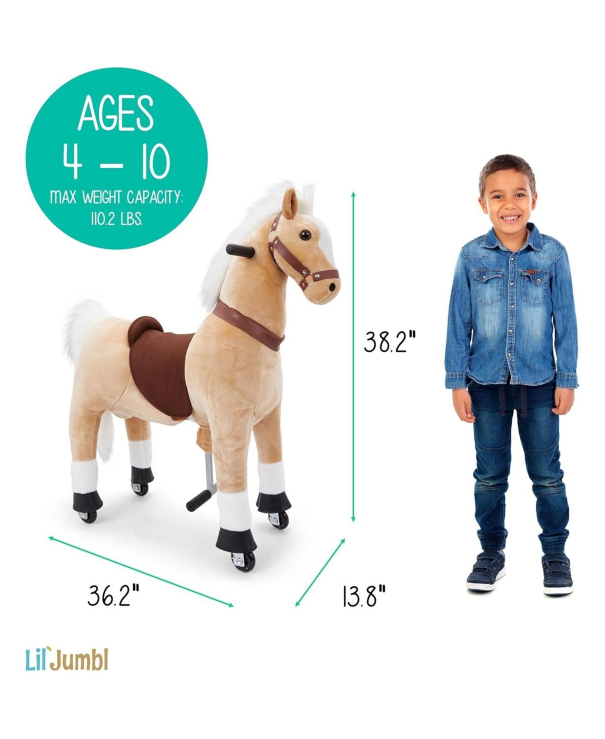 Jumbl Lil Ride on Horse, Kids Ride on Toy with Sounds & Wheels (Off-White)