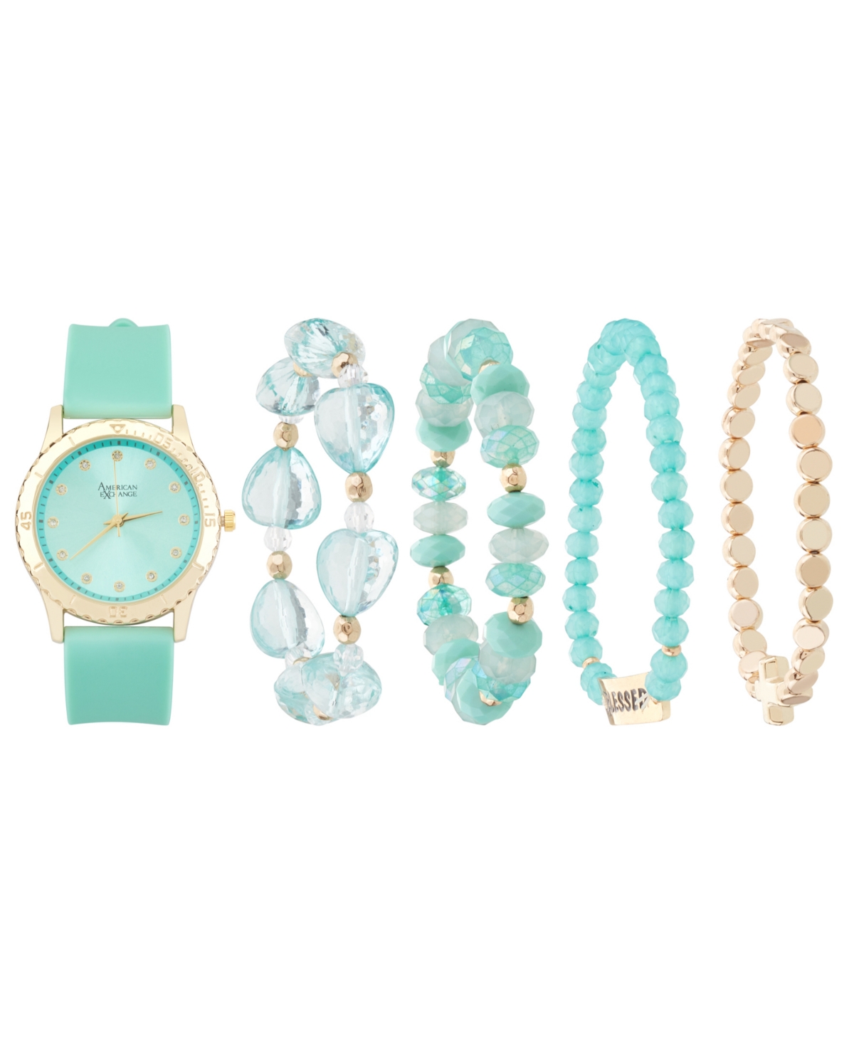 Women's Matte Teal Silicone Strap Analog Watch 38mm with Stackable Bracelets Gift Set - Teal