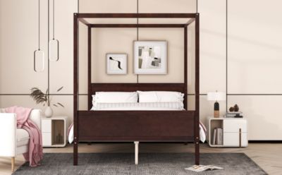 Streamdale Queen Canopy Platform Bed with Headboard (Espresso)