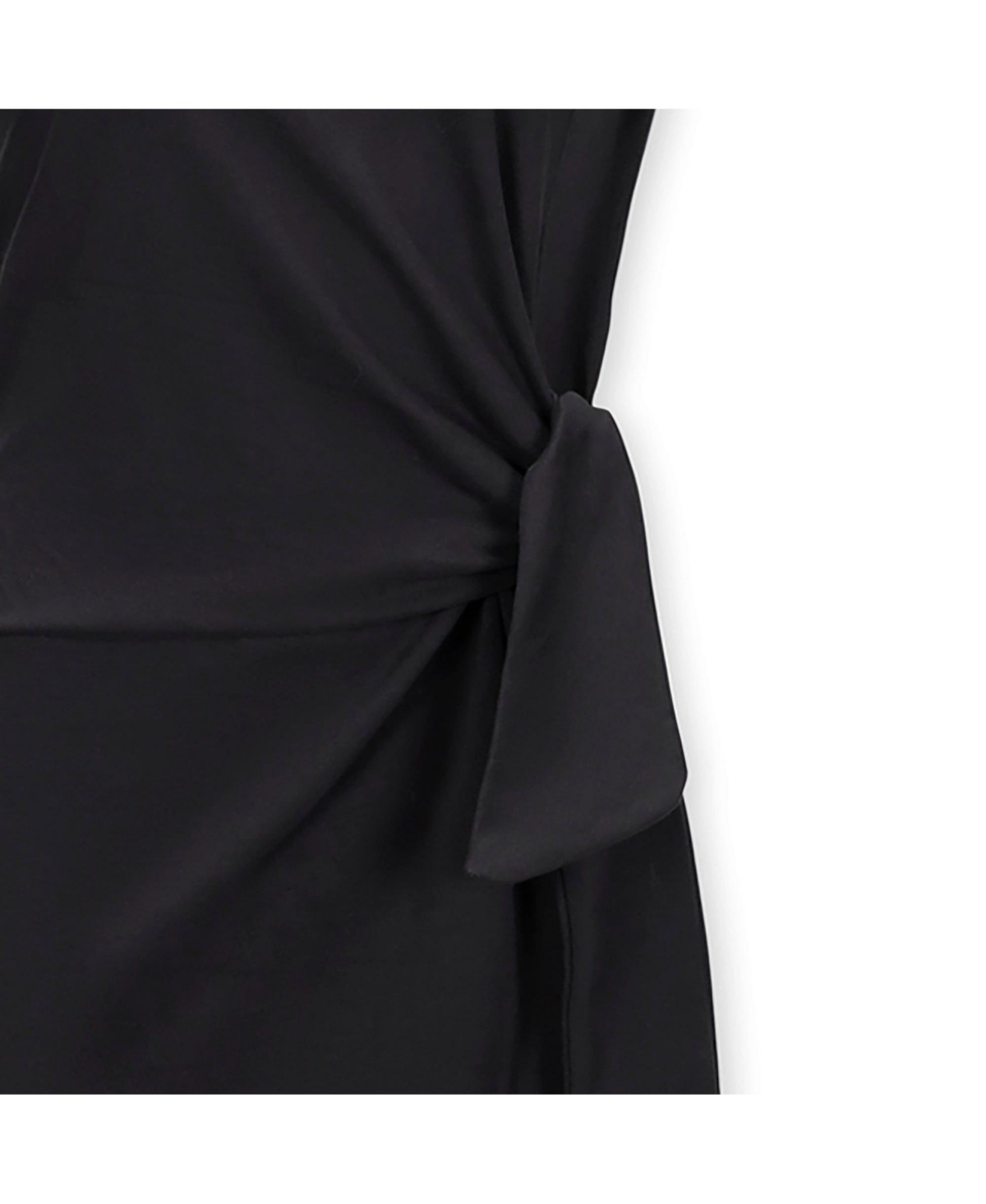 Hope & Henry Women's Organic Short Sleeve Knit Tie Midi Dress - Black side-tie