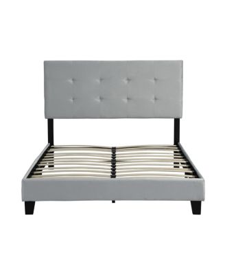  Gray Upholstered Queen Platform Bed - No Box Spring Needed