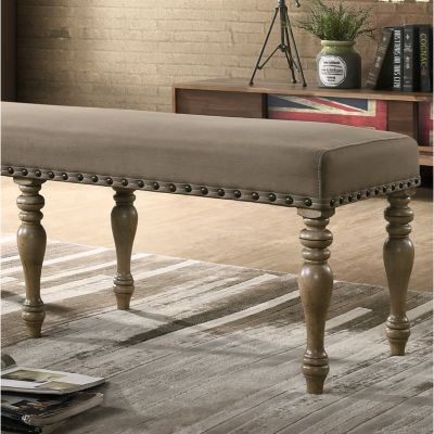 Streamdale Microfiber Upholstered Bench with Nail Head Trim in Driftwood Finish
