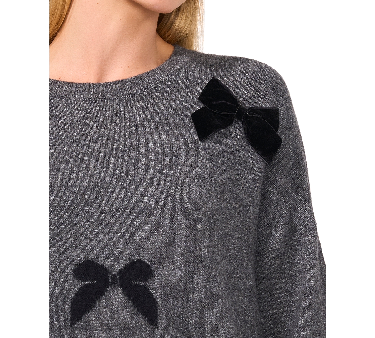 Cece Womens Bow Knit Pullover Sweater In Gray