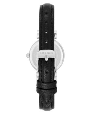 Women's Quartz Black Classic Leather and Silver-Tone Alloy Metal Strap Watch, 28mm