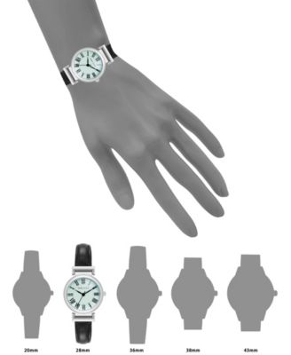 Women's Quartz Black Classic Leather and Silver-Tone Alloy Metal Strap Watch, 28mm