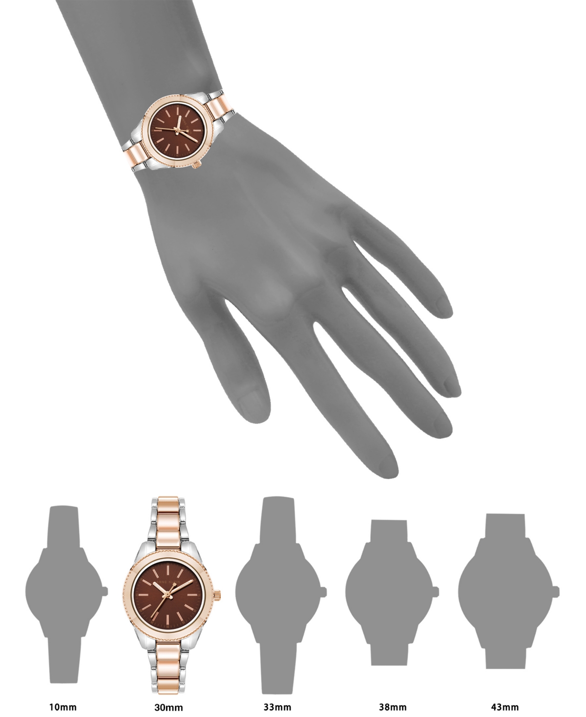 Anne Klein Women's Quartz Minimalist Contemporary Tri-tone Alloy Metal Watch, 32mm In Brown,silver-tone,rose Gold-tone