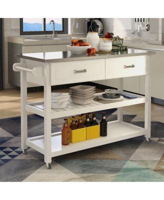 Stainless Steel Tabletop White Kicthen Cart with Two Drawers