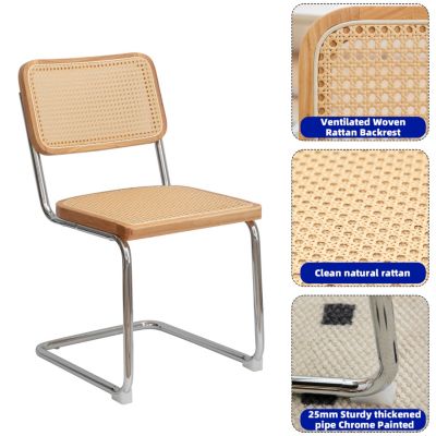 Modern Velvet Rattan Dining Chairs with Chrome Legs (Set Of 2)