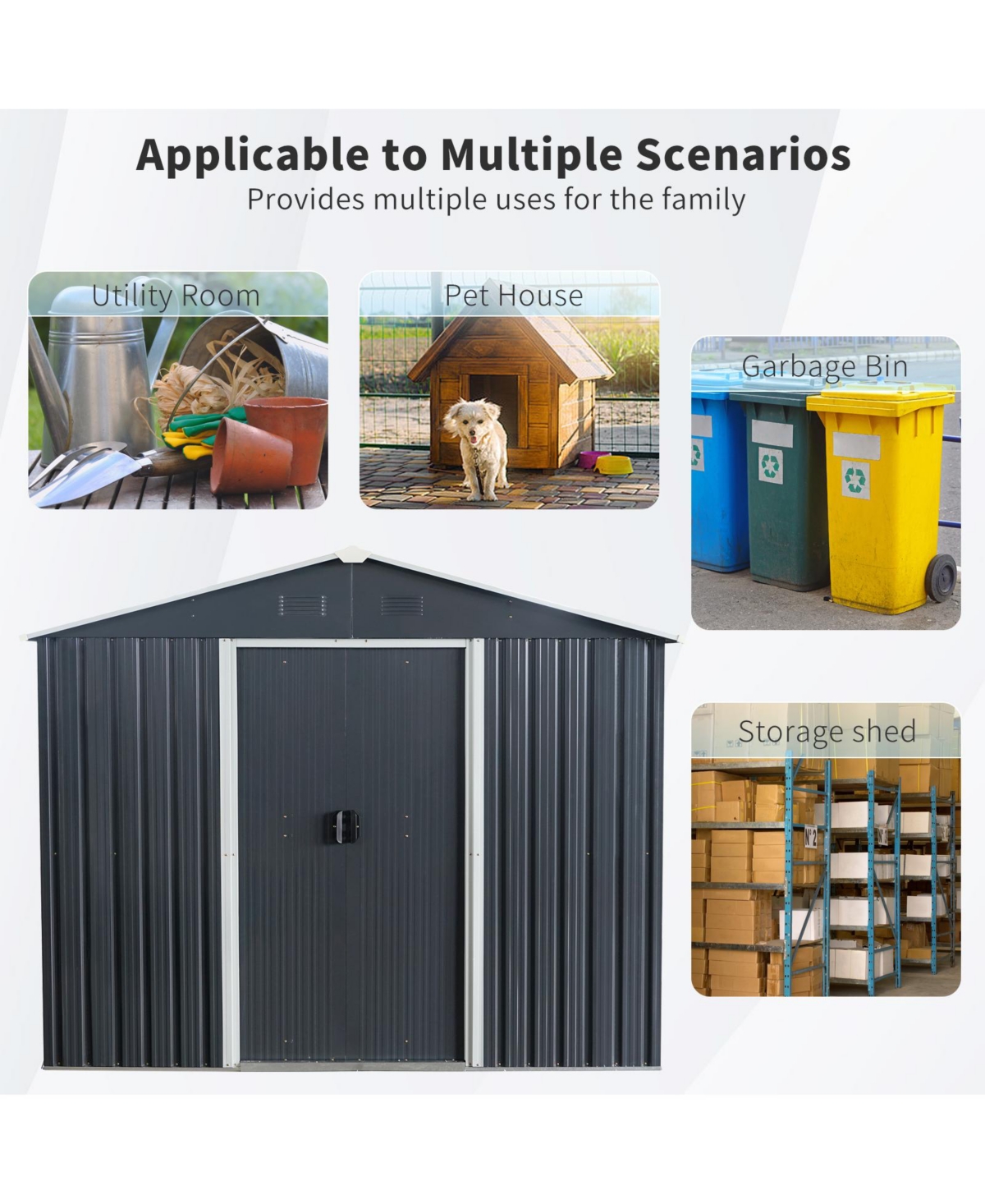 Streamdale Furniture 8FT x 10FT Outdoor Metal Storage Shed with Floor Base,- Black