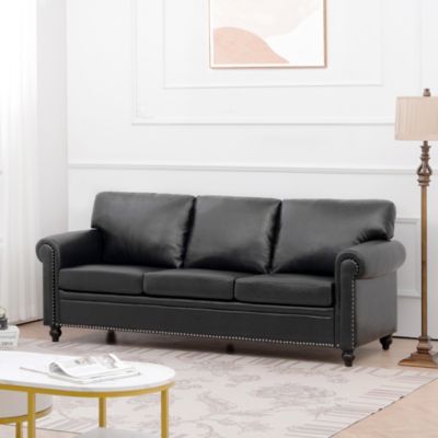 Elegant 3-Seater Sofa with Silver Nailhead Accents