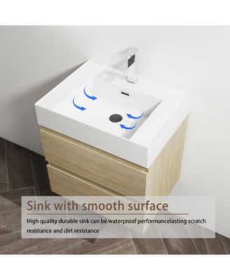 24" Wood Grain Vanity w/ Resin Sink & Soft-Close Drawers