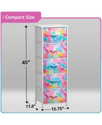 5-Pc Steel Frame Dresser with Wood Top & Fabric Bins – Narrow Storage Nightstand for Home & Office