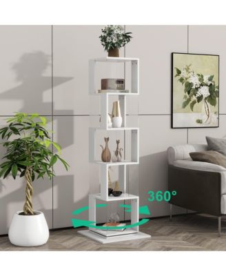 Simplie Fun 5-Tier Rotating Bookshelf with Acrylic Shelves and Anti-Toppling Base