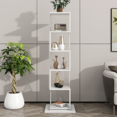 Simplie Fun 5-Tier Rotating Bookshelf with Acrylic Shelves and Anti-Toppling Base