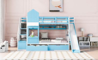 Streamdale Castle Bunk Bed w/ Drawers, Shelves, Slide (Pink)