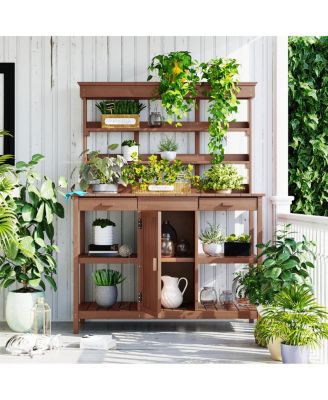 Large Outdoor Wooden Potting Bench Table with Storage Options