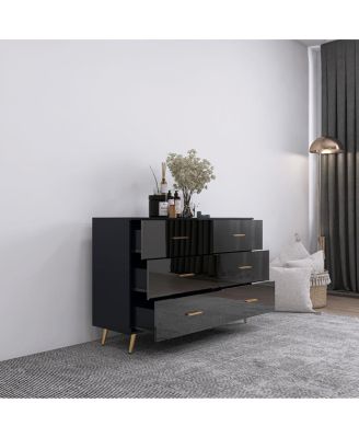 6 Drawer Chest with Golden Accents in Black Finish
