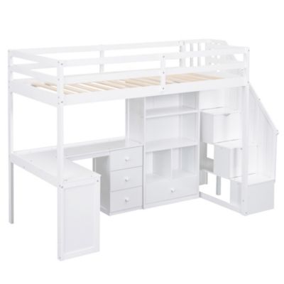 Twin Loft Bed with Desk, Storage, and Staircase