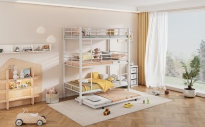 Twin Size Metal Triple Bunk Bed With Trundle
