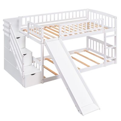 Stairway Twin Over Twin Bunk Bed With Two Drawers And Slide