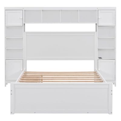 Full Size Wooden Bed With All-In-One Cabinet, Shelf And Sockets