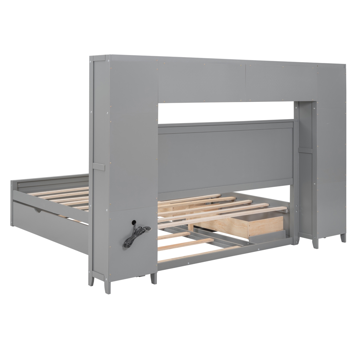 Streamdale Furniture Size Wooden Bed With All-In-One Cabinet, Shelf And Sockets, Espresso