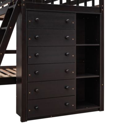 Twin Over Full Bunk Bed with Drawers and Shelves