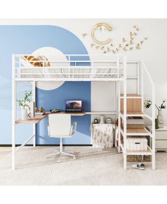Metal Loft Bed with Desk, Ladder and Wardrobe