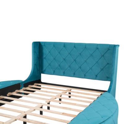 Streamdale Velvet Queen Storage Platform Bed with Wingback Headboard
