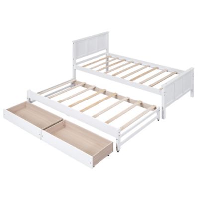 Twin Size Platform Bed With Trundle And Drawers