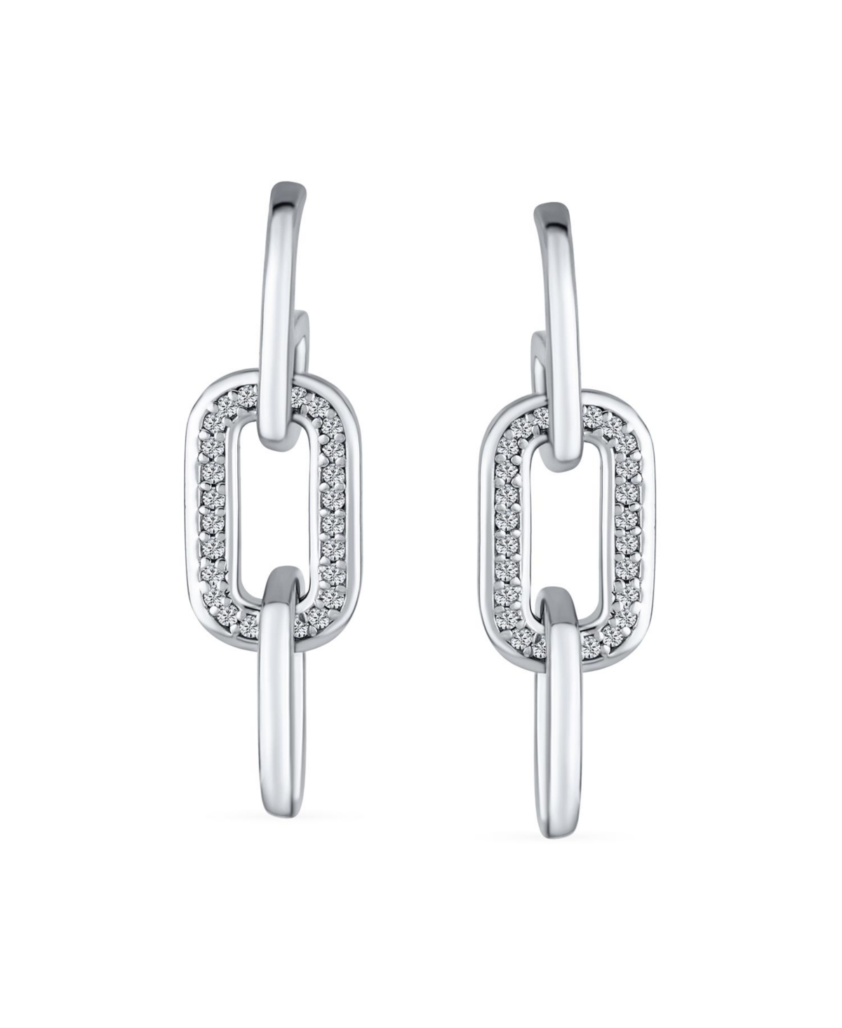Bling Jewelry Geometric Vertical U Rectangle Micro Pave Cz 3 Chain Link Dangling Paperclip Earrings Of Women Sterling- Silver