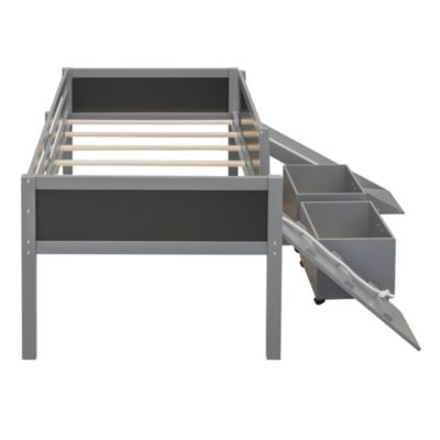Streamdale Twin Size Loft Bed Wood Bed With Two Storage Boxes