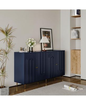 Blue Lacquered 4 Door Wooden Sideboard Buffet Cabinet