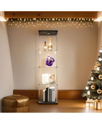  Black Glass Display Cabinet with 4 Lighted Shelves and Door