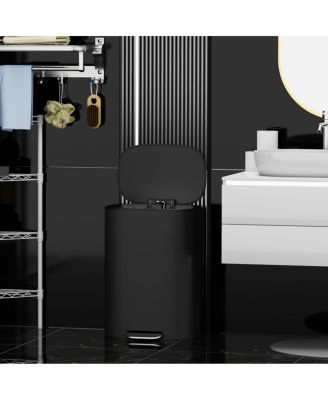 13 Gallon Stainless Steel Trash Can with Foot Pedal Operated Soft Close - Black