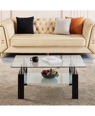 Clear Glass Coffee Table with 2-Tier Design