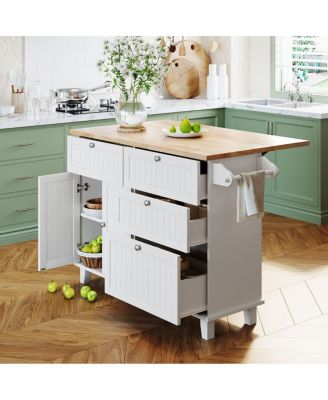 Farmhouse Kitchen Island Set with Drop Leaf and Seating