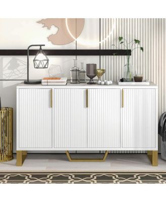 Modern Kitchen Cabinet Sideboard with Doors, Metal Accents, Adjustable Shelves