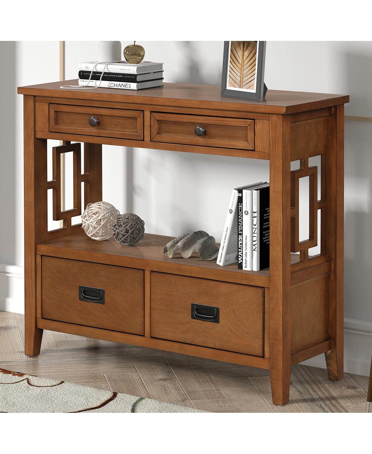 Simplie Fun 36" Farmhouse Pine Wood Console Table Entry Sofa Table With 4 Drawers & 1 Storage Shelf