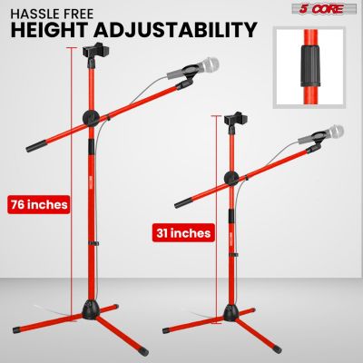 Mic Stand 4 Pcs Collapsible Height Adjustable 31 to 59” Dual Metal Microphone Tripod Stand w Boom Arm Stand Para Microfono for Singing, Karaoke, Stage and Outdoor Activities Red - MS DBL G RED 4pcs