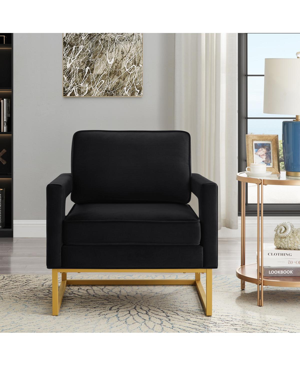 Simplie Fun Black Velvet Accent Chair with Gold Metal Base
