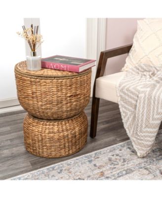 Bhola 18&amp;#x22; Hourglass Handwoven Hyacinth Storage Accent Table with Lid