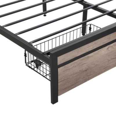Metal Platform Bed Frame with Storage Headboard