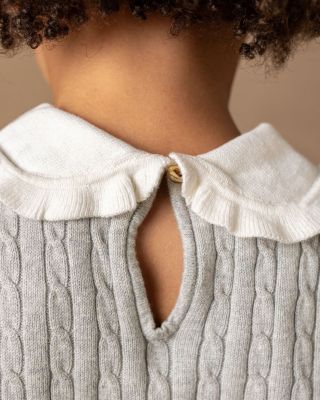 Little Girls Organic Long Sleeve Cable Knit Peter Pan Collar Sweater Dress