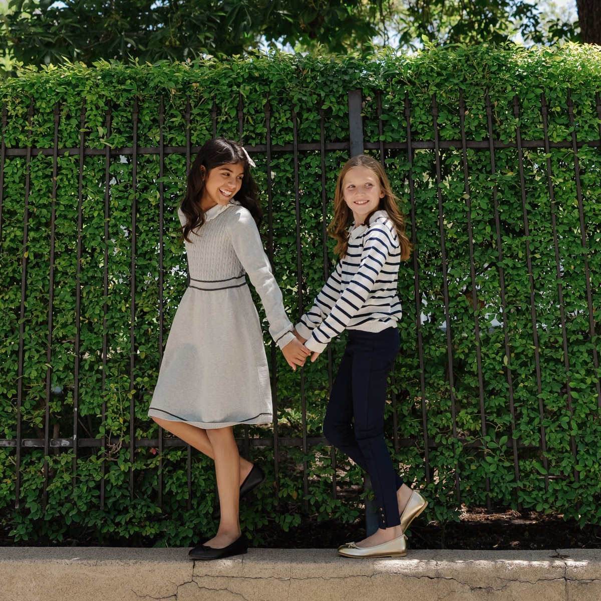 Hope & Henry Toddler Girls Organic Long Sleeve Cable Knit Peter Pan Collar Sweater Dress