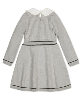 Little Girls Organic Long Sleeve Cable Knit Peter Pan Collar Sweater Dress
