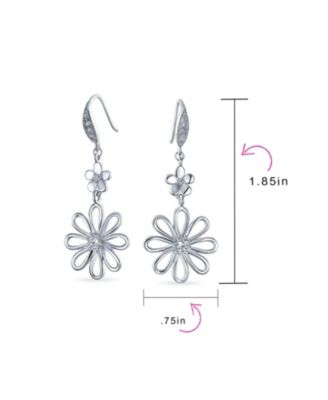 Floral Garden Cubic Zirconia Accent Open Flower Shape CZ Daisy Dangle Earrings French Wire Silver Plated