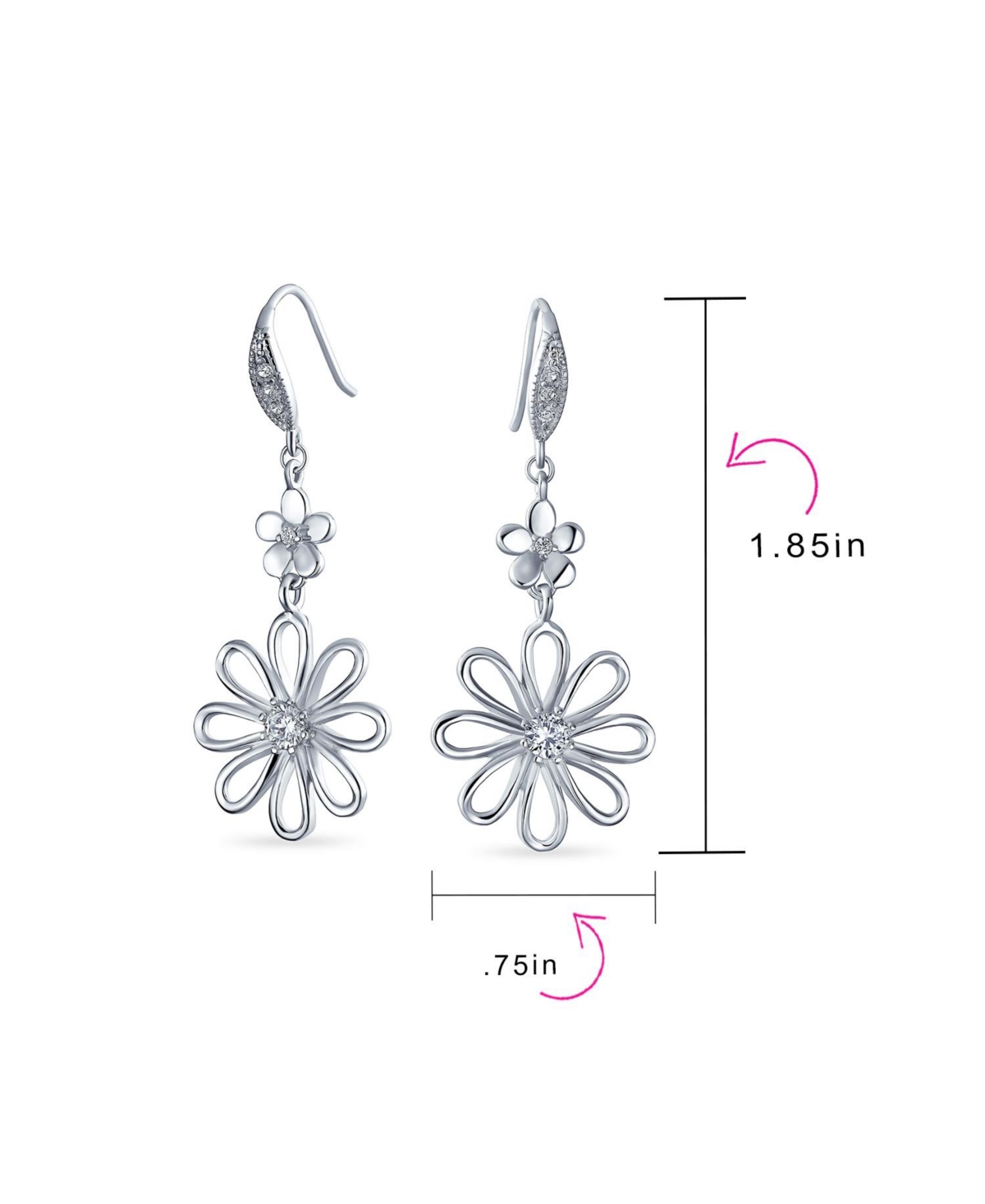 Bling Jewelry Floral Garden Canary Yellow Cubic Zirconia Accent Open Flower Shape Cz Daisy Dangle Earrings French Wire Rhodium Plated Brass